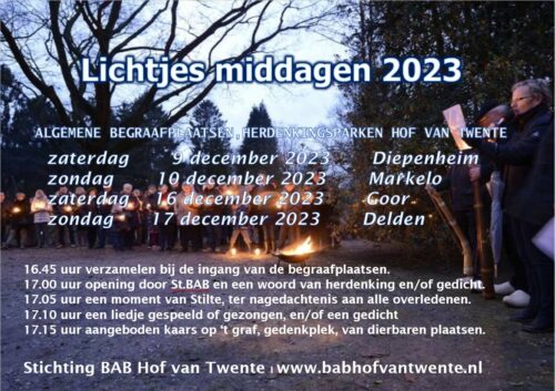 LICHTJESMIDDAGEN 2023 OP DE ALGEMENE BEGRAAFPLAATSEN en  HERDENKINGSPARKEN IN DE HOF VAN TWENTE